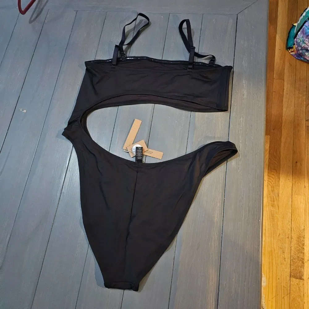 Skims Women's Onyx Recycled Swim Strapless Cut-Out Monokini Size 2X